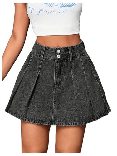 Milumia Women's Pleated Denim Skirt Trendy High Waisted Mini Jean Skater Skirts - Main Image