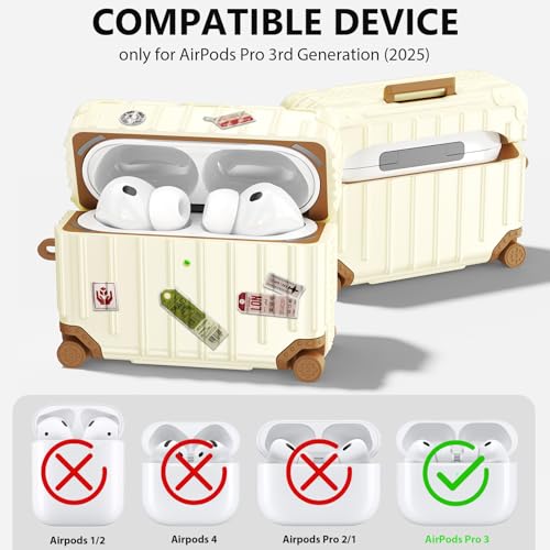 Image of Filoto Compatible with Airpods Pro 3 Case 2025, Cute Fashion Suitcase Design for Airpods Pro 3rd Generation Case Cover, Shockproof Protective Hard Case with Keychain /Cleaner Kit