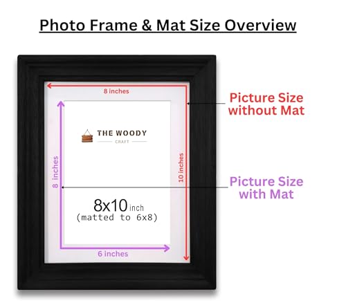 Image of Wooden Rectangular Photo Frame With Mat,Black Photo Frame 6 X 8 Inch With Mat Or 8 X 10 Inch Without Mat For Wall Decoration,Gallery Walls,Best Wooden Photo Frames For Posters& Photos