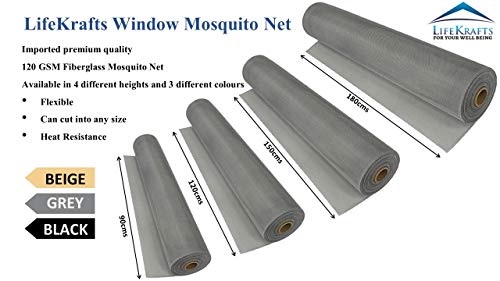 Image of LifeKrafts 120 GSM Fiberglass Windows Mosquito Net Roll. DIY Cut to Any Size, for Small & Big Windows. Highly Durable and Best in Class (Size 120cms*05meter, Grey Color)