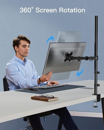 Image of HUANUO Single Monitor Arm with 39 inch Extra-Tall Pole, Adjustable Computer Desk Mount for 13-32 inch Screens and up to 38 inch Ultrawide Screens, Hold 22 lbs, Monitor Stand with C-Clamp & Grommt Base