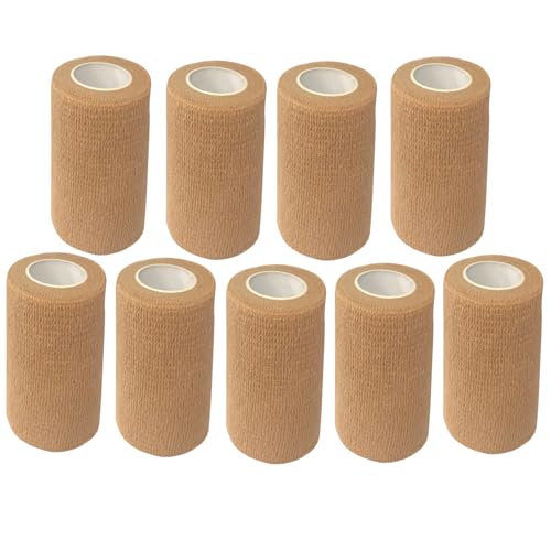 ANAMPION Venda Cohesiva 9 Pack 7.5cmX4.5M Venda Cinta Bendaje Adhesiva Vendaje Autoadhesivo Deportiva Tape Cohesivo para Muñeca Dedos Lesiones Deportivas,Hinchazón (Color de la Piel 9)