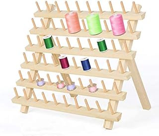 60 Spools Wooden Sewing Thread Rack, Thread Holder Organizer with Hanging Hooks, Collapsible Wall Mount Stand Holder for Sewing, Embroidery, Quilting