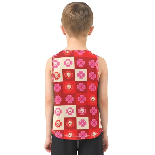 J JOYSAY Skull Flower Grid Crimson Boys Tank Top Sleeveless Muscle Shirts Quick Dry Kids T-Shirts 3-15T3