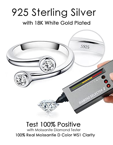 Jaransheti Moissanite Adjustable Fancy Open Rings For Women Girls Teen, Double Stone S925 Sterling Silver Round Bezel Setting Statement Ring Lab Created Diamond Twist Eternity Stacking Simple Ring Jewelry Gifts Size 8.5（8.5） #TOP3