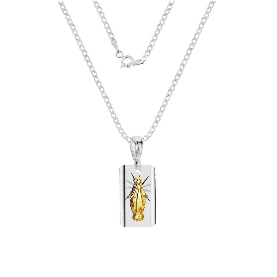 Collier en argent sterling 925 plaqué or avec médaillon de la merveilleuse Vierge Marie Chaîne gourmette pour femme Bijoux nobles, robustes et tendance