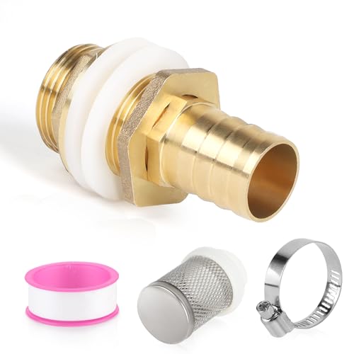 SWAWIS Passage de Tonneau d'eau de Pluie Passage de Réservoir + Embout de Tuyau 25mm Raccord de Tonneau d'eau de Pluie avec Joints Filtre Passage de Réservoir pour Tonneau d'eau de Pluie