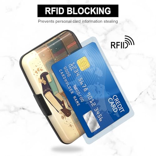 Image of Credit Card Holder, Mini Aluminum Card Wallet RFID Blocking Slim Metal Hard Card Case for Women Men, Glasses Cat