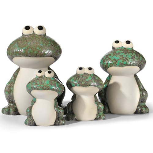 LemonRoad Frog Garden Decor Set of 4, Funny Ceramic Frog Garden Statues for Outside, Cute Toilet Bolt Covers for Home Bathroom Decor Christmas Housewarming Gifts