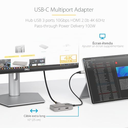 StarTech.com Hub USB C vers 4K 60Hz HDMI 2.0 + 3 ports USB 1 x USB type A + 2 x USB type C avec Power Delivery - vue 6