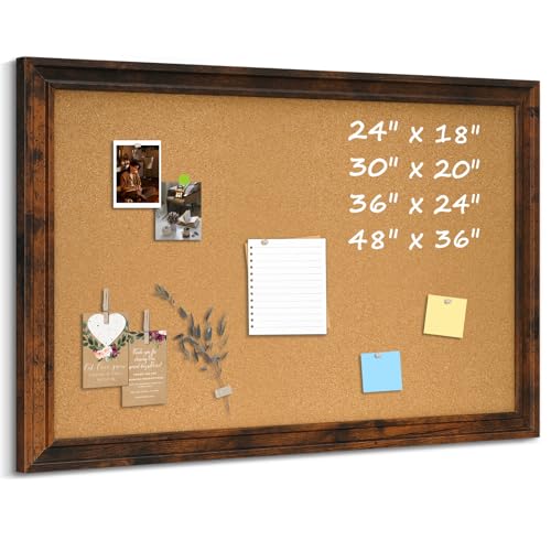 QUEENLINK Cork Board Bulletin Board, 24' x 18', Vintage Brown Wooden Frame