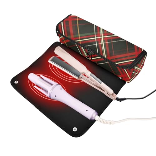 Estuche de viaje portátil GuoChe con tapete resistente al calor, diseño a cuadros rojo y negro miniatura 2