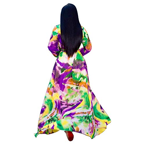 Image of Nuofengkudu Womens Chiffon Deep V-Neck Maxi Dress Summer Boho Dresses(S-5XL)