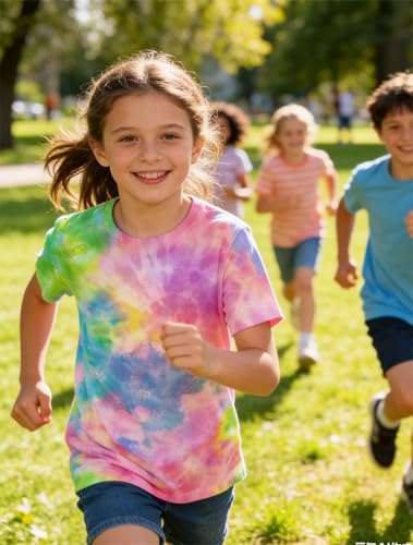 Image of SunFoucs Girls Kids Shirts Size 5-12 Tie Dye Casual Tshirt Short Sleeve Crewneck Tee Top | Short Sleeve Rainbow Tee Top