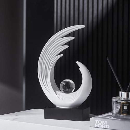 Octdays Modern White Sculptures Home Decor - Resin Abstract Art Statue Centerpiece for Living Room Table Decorations, Bookshelf Dining Room Office TV Stand Decoration (White-B) - Image 5