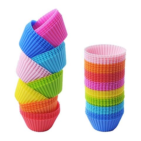 Tvoip Mini Muffin Pan - Reusable Silicone Cupcake Molds 2in 24 Pack - Small Baking Cups Truffle Cake Pan Set Nonstick in (Random 6 Colors) Cover