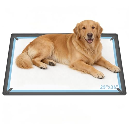 ALOOF Large Silicone Dog Pee Pad Holder 25x36 in, Puppy Potty Training Tray with Magnetic Snaps & Raised Edges, Non-Slip Floor Protector, Gray