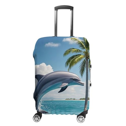 Dolphins And Palm Trees Printed Luggage Cover Protector, Fits 18-32 Inch Luggage