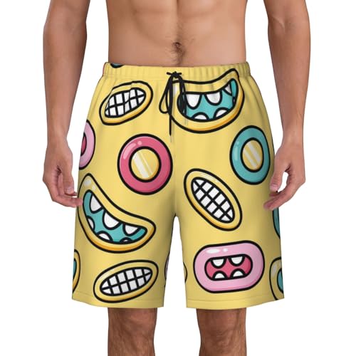 Men's Beach Shorts Cartoon Pattern Mens Swim Trunks Board Shorts with Pockets Swimwear Bathing Suits