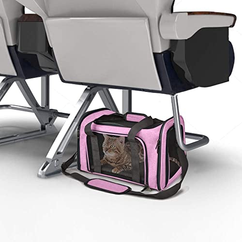 Image of PETANGEL Cat and Small Dog Carrier Bag, 50cm Large Cat Carrier Soft Sided Carrier, Folding Dog Carrier(Pink, L+: 50cm x 34cm x 34cm)