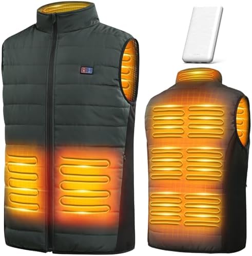 LABCOOL Electric Heating Vest, 5 Seconds Heat Generation, Up to 60°C Heating Power Bank Included, Heated Vest, 3 Temperature Adjustments, Lightweight, Cold Protection, Water Repellent, Unisex, Heated