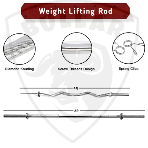 Image of BULLAR Home Gym Set 8Kg To 70Kg With Ez /Curl /Straight /Pair Of Dumbbell Rods, Customize Your Own Exercise Set With Workout Accessories (25Mm 4Ft+5Ft+Starnut, Rubber Coated Iron, 50 KG), Black