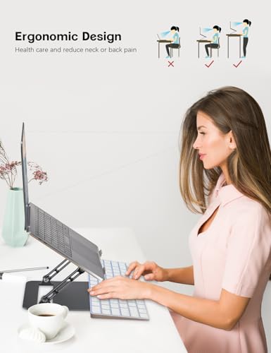 Image of Aoviho Adjustable Laptop Stand for Desk,Portable Laptop Stand Holder and Riser,Foldable Aluminum Notebook Computer Stands for MacBook Air Pro HP Lenovo Dell Samsung, 10-15.6 inch,Moonlit Gold Noir