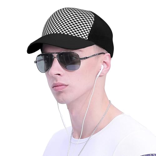 Checkerboard Black and White Pattern Unisex Classic Adjustable Curved Brim Baseball Cap, Trucker Hat4