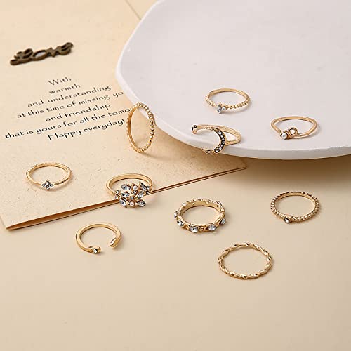 Sgoeths 10 Pcs Gold Knuckle Rings Set For Women Dainty Stack Gold Midi Rings Set Simple Carved Stackable Ring For Girls (10 Pcs Finger Rings) #TOP3