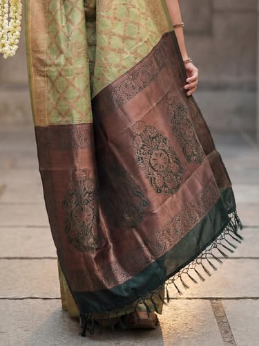 Image of AKHILAM Women's Kanjivaram Woven Soft Silk Saree With Blouse Piece