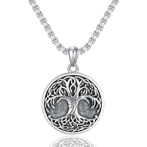 Tree of Life Necklace 925 Sterling Silver Round Tree of Life Pendant Jewelry for Men Women, w/Stainless Steel Chain 22''+2''