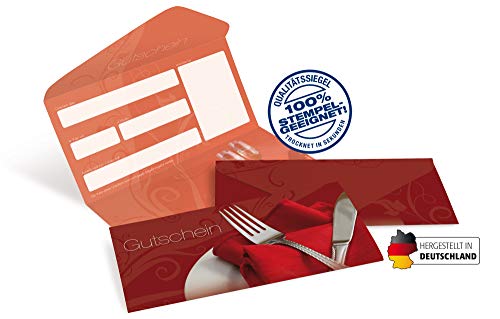 Gutscheinkarten (10 Stück) - Geschenkgutscheine für Gastronomie, Restaurant, Gaststätten, DIN lang Faltkarte verschließbar, blanko Vordruck zum Eintragen der Werte