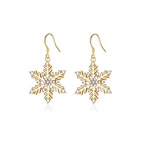 Weihnachtsgeschenke für Damen, Silber Hängend Ohrringe Gold funkelnde Zirkonia-Schneeflocke Goldene Ohrhänger Haken-ohrringe für Frauen Mädchen, Schneeflocken-Schmuck Cover