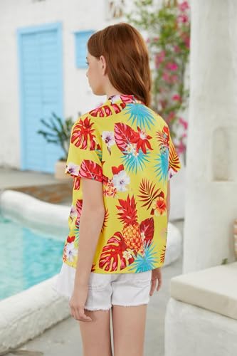 Image of SANGTREE Girls & Women's Hawaiian Shirts Button Down Short Sleeve Floral Tropical Shirt Beach Vacation Blouse Tops