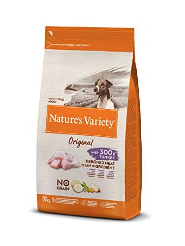 Nature's Variety Original No Grain, Pienso para Perros Adultos Pequeños, Sin cereales, con Pavo deshuesado, 1,5kg