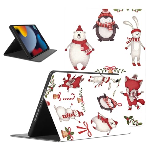 ZhuoFan Aesthetic Christmas Penguin Design Flip Cover for iPad 9./8./7. Generation with Stand Function Soft TPU Shockproof Tablet Case in Christmas, White