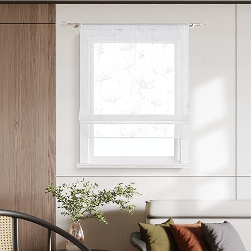 Yujiao Mao Store Bateau - Store Transparent sans Perçage LxH 60x140cm - Motif Floral - Passe Tringle Style Moderne pour Salon ou Chambre argenté