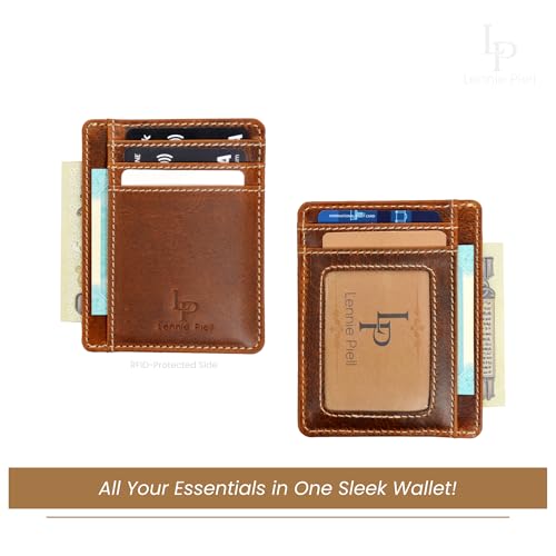 Slim Minimalist Full-Grain Leather Front Pocket Wallet – RFID Blocking Credit Card Holder for Men & Women with Gift Pouch (Antique Tan)3