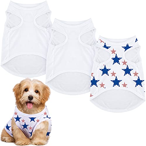 3 Pieces Sublimation Blank Dog Shirt Plain Pet Shirt Polyester Dog Tee Shirt White Pet Clothing Sublimation Vinyl Blank DIY Embroidery Tie Dye Iron on Patches (Medium)