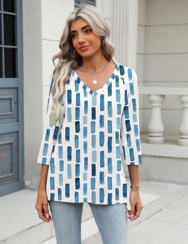 Image of Zeagoo 3 /4 Length Sleeve Womens Tops Casual V Neck Shirts Soft Basic Tees Business Work Blouses