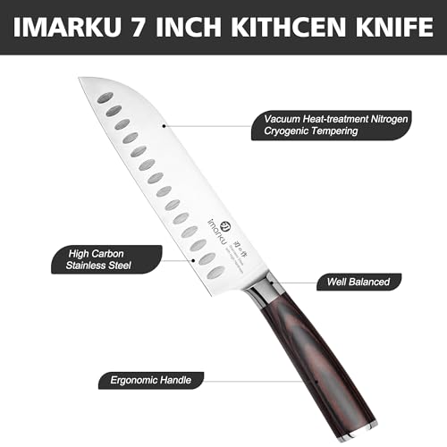 imarku Chef Knife 7 Inch Kitchen Knife Ultra Sharp Santoku Knife - High Carbon Japanese Chefs Knife, Kitchen Gadgets 2025, Apartment Essentials, Birthday Gifts for Him Her, Best Gifts for Women Men - Image 5