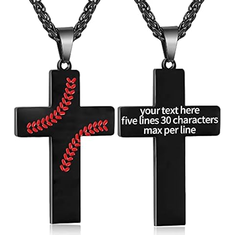 Zocomi Custom Baseball Cross Necklace for Men Personalized Customize Baseball Pendant Chain Black Stainless Steel Customized Engraved Necklace Religious Christian Jewelry Gift Cover