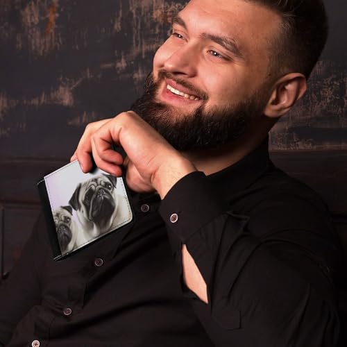 Men And Women Wallets Bifold Leather Pocket Wallet Ladies Mini Short Purse, Pug Dog Printed Leather Passcase Security PU Wallet4