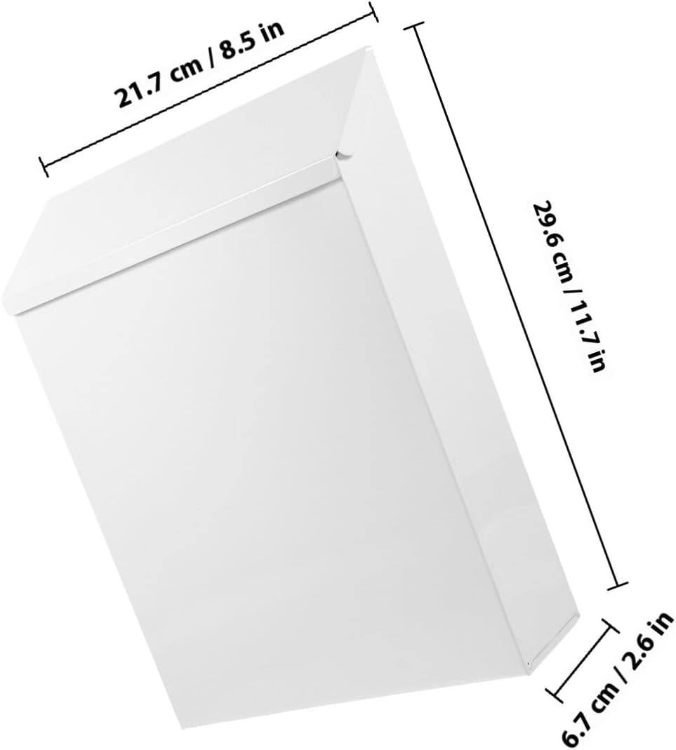 Vintage Iron Wall Mount Mailbox Lock, Retro Style Hanging Letter Box, White Metal Post Box for Outdoor Secure Mail Storage, 22X6.5X29Cm,