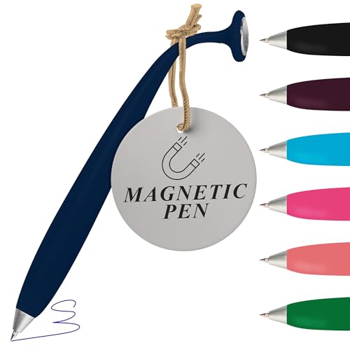 Wellspring Wiggle Writing Pens - Magnetic Pen with Built-in Magnet for Fridge Notes & Lists - Refillable Pens for Home & Office - Navy