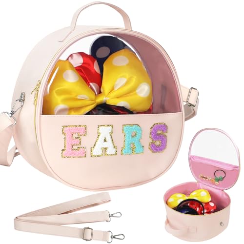 Translucent Mouse Ears Travel Case, Chenille Letter Headband Ears Holder Waterproof Hair Accessories Organizer Storage for Women Adults Gift Large Thicken Makeup Snack Bag for Park Travel