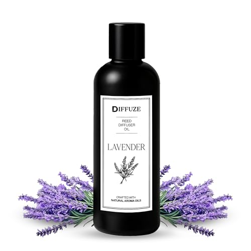 Image of DIFFUZE Lavender Essential Oil Reed Diffuser Refill with 10 Fibre Reed Sticks | Aroma Oil & Fragrance Oil for Home | Diffuser Oil for Home Fragrance | Essential Oil Diffuser for Home, office, bathroom