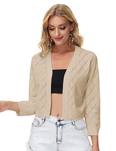 Grace Karin Women's 3/4 Sleeve Cropped Cardigan Sweater Elegant Shrugs For Women Hollow Out Beige Xxl #TOP1