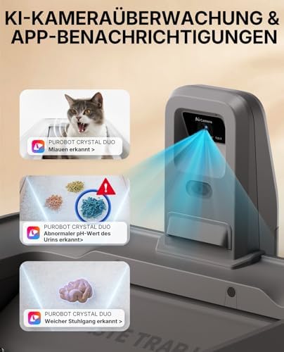 Bild 1 - PETKIT Purobot Crystal Duo Selbstreinigende Katzentoilette mit Kamera, AI-Gesundheitsüberwachung, Geruchskontrolle, Offenes Design für große Katzen, Bis zu 30 Tage ohne Reinigung, Grau