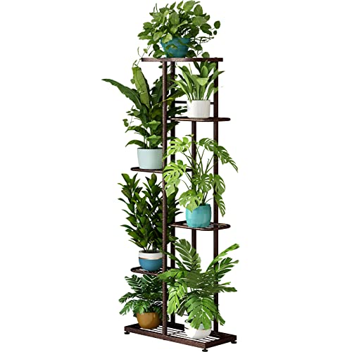 Image of LINZINAR Plant Stand Metal 6 Tier 7 Potted Multiple Flower Pot Holder Shelf Indoor Outdoor Planter Display Shelving Unit for Patio Garden Corner Balcony Living Room Bronze